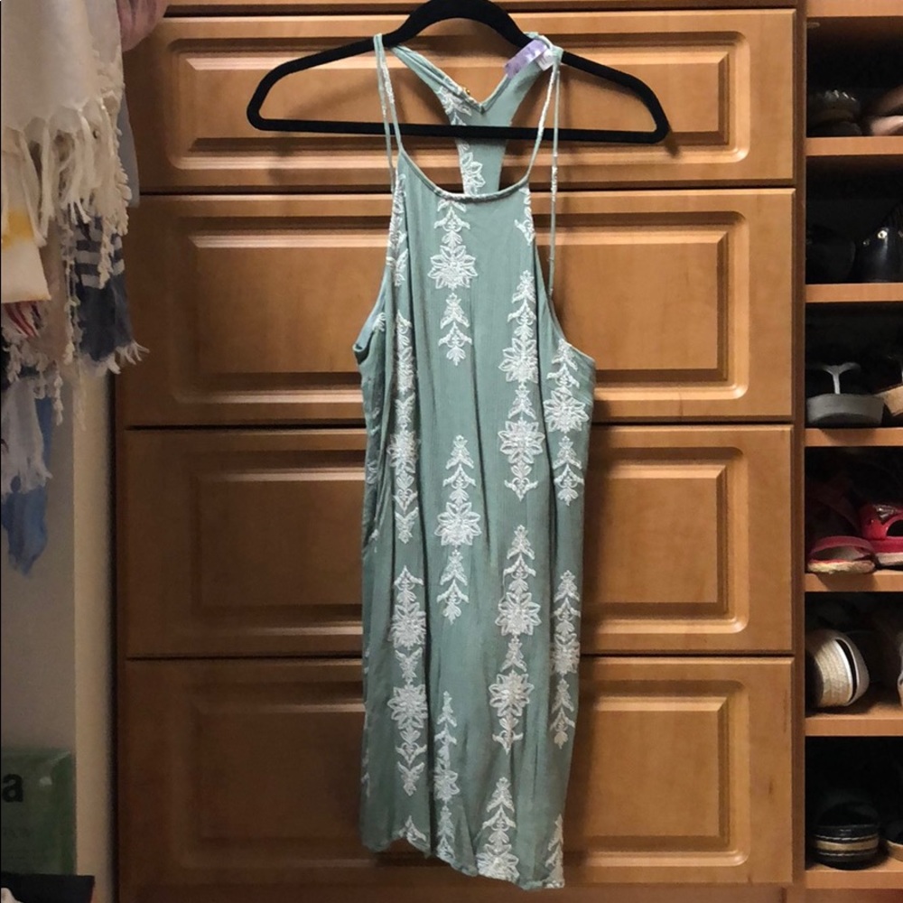 Green dress with white embroidered flowers!
